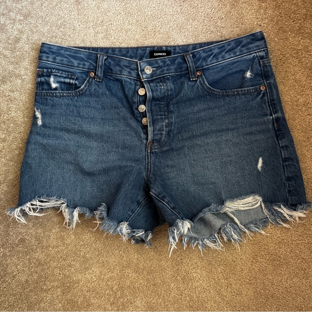 Express Women's Frayed Hem Blue Jean Shorts